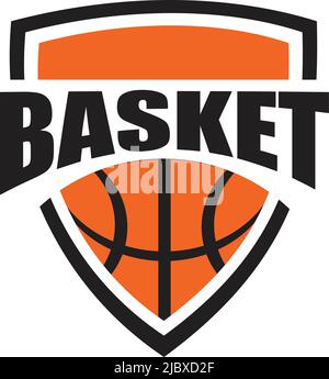 Illustrazione vettoriale di ispirazione per il design emblematico del logo basket con modello di sfondo isolato Illustrazione Vettoriale