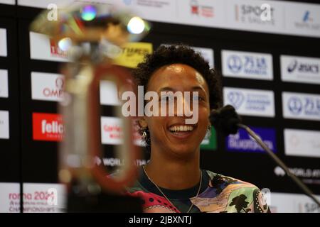 Roma, Italia. 8th giugno 2022. Malaika Mihambo (GER) durante la conferenza stampa del Gala d'oro della Wanda Diamond League Pietro Mennea allo Stadio Olimpico di Roma il 8 2022 giugno. (Credit Image: © Giuseppe fama/Pacific Press via ZUMA Press Wire) Foto Stock