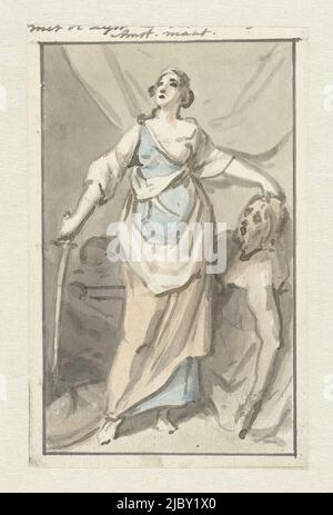 Judith con il capo di Holofernes, Jurriaan Andriessen, dopo anonimo, 1752-1819, disegnatore: Jurriaan Andriessen, dopo: anonimo, 1752 - 1819, carta, penna, pennello, a 144 mm x l 91 mm Foto Stock