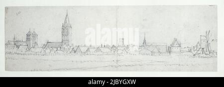 Vista di Münster da sud-est, Gerard ter Borch (II), c.. 1645 - 1646, relatore: Gerard ter Borch (II), Münster, c.. 1645 - 1646, carta, a 114 mm x 364 mm Foto Stock