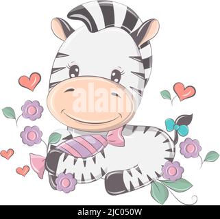 Zebra in un divertente stile cartoon. Carino illustrazione animale per i prodotti del bambino. L'animale nel vettore sorride cutely e ha occhi bei Illustrazione Vettoriale