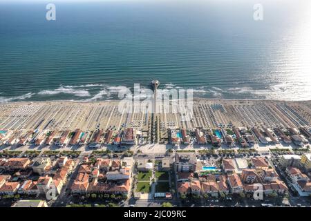 Documentazione fotografica aerea del molo Lido di Camaiore Toscany Italy Foto Stock