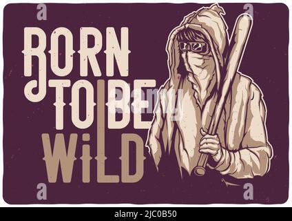 T-shirt o poster con illustrazione del bandito di strada Illustrazione Vettoriale