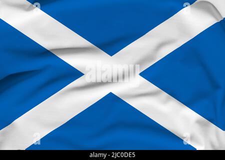 Bandiera nazionale della Scozia, pieghe e ombre dure sulla tela. Foto Stock