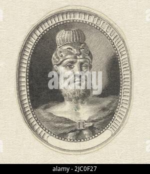 Possibile disegno per una stampa, ritratto ovale di un Batavier, disegnatore: Jacques Kuyper, 1771 - 1808, carta, penna, spazzola, a 39 mm x l 32 mm Foto Stock