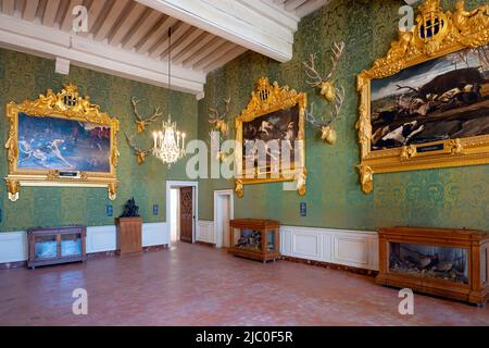 Il rilanciato e gli Hallali di Louis Godfrey Jadin, Hounds tavoli da caccia. Chateau de Chambord, Valle della Loira, Francia. Foto Stock