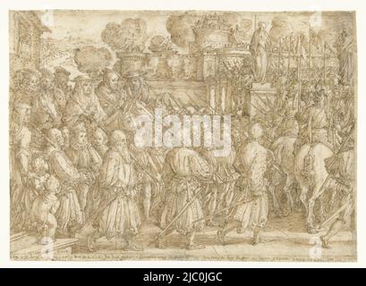 Ingresso di Cosimo i Medici a Roma nel 1569 Mediceae familiae rerum (...), dl. 3 (titolo della serie), disegnatore: Jan van der Straet, 1570 - 1583, carta, penna, h 207 mm x l 287 mm Foto Stock