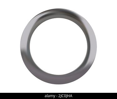 Anello passacavo in metallo argento per carta, cartoncino, etichetta, adesivo o appendiabiti. Banner in acciaio o cerchio cromato isolato occhiello realistico su sfondo bianco. Vettore Illustrazione Vettoriale