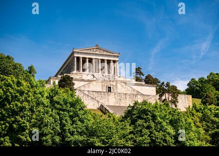 Il Walhalla, un punto di riferimento storico vicino Regensburg, Baviera, Germania Foto Stock