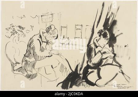 Studi di una donna seduta, cucita, disegnatore: Rik Wouters, 1915, carta, penna, spazzola, h 361 mm x l 548 mm Foto Stock