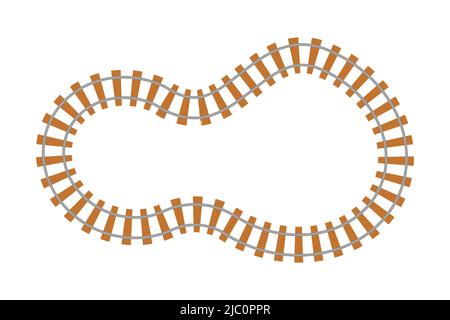 Vista dall'alto della ferrovia, strada ferroviaria in stile cartone animato isolato su sfondo bianco. Linea curva rotonda ferrovia. . Illustrazione vettoriale Illustrazione Vettoriale