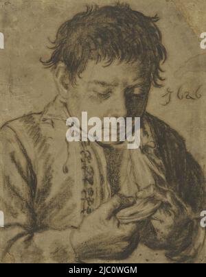 Ragazzo che raccoglie le pulci, mezza lunghezza, disegnatore: Cornelis Saftleven, 1626, carta, a 385 mm x l 307 mm Foto Stock