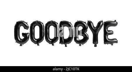 3d illustrazione di palloncini neri di addio-lettera isolati su sfondo bianco Foto Stock