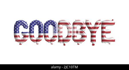 3d illustrazione di palloncini di addio-lettera con bandiera degli stati uniti isolato su sfondo bianco Foto Stock