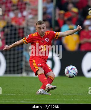 Cardiff, Regno Unito, 8 giugno 2022, Joe Morrell (Galles) raffigurato in azione, durante la UEFA Nations League, Credit:, Graham Glendinning,/ Alamy Live News Punteggio finale: 1-2 Foto Stock