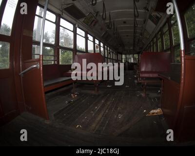 vecchio tram di new york, vagone rosso del 1939 Foto Stock
