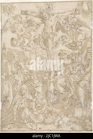 Cristo sulla croce, Albrecht Dürer, disegnatore: anonimo, c. 1500 - c. 1600, carta, penna, spazzola, h 410 mm x l 288 mm Foto Stock