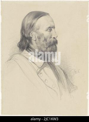 Ritratto di Giuseppe Garibaldi (1807-1882), Ritratto di Giuseppe Garibaldi, disegnatore: Johan Philip Koelman, 1828 - 1893, carta, h 156 mm x w 117 mm Foto Stock