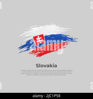 Bandiera della Slovacchia. Pennellate. Spazzola bandiera slovacchia dipinta su sfondo chiaro. Poster nazionale di disegno vettoriale, modello. Posiziona per testo. Stato Illustrazione Vettoriale
