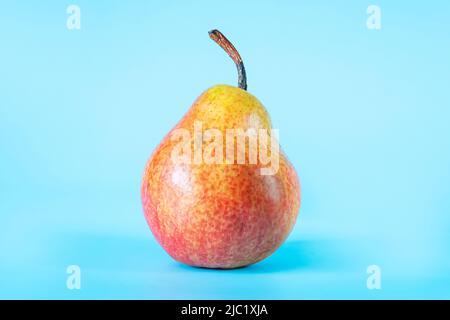 forella pera frutti su sfondo blu. giallo arancio pera Foto Stock