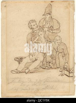 Studio preliminare per il gruppo nell'angolo destro della 'Battaglia di Waterloo', colonnello britannico Sir William Howe de Lancey è curato dopo la sua ferita., pittore: Jan Willem Pieneman, Amsterdam, 1823 - 1824, carta, h 201 mm x w 156 mm Foto Stock