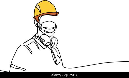 Continuous one line drawing of Industry engineer Illustrazione Vettoriale