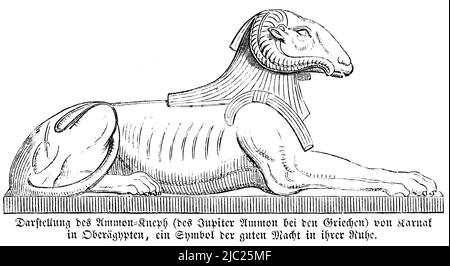 Ammon-Kneph del distretto del tempio di Karnak nell'alto Egitto, Bibbia, Antico Testamento, primo Libro di Mosè, Genesi, Capitolo 1, Illustrazione storica 1850 Foto Stock
