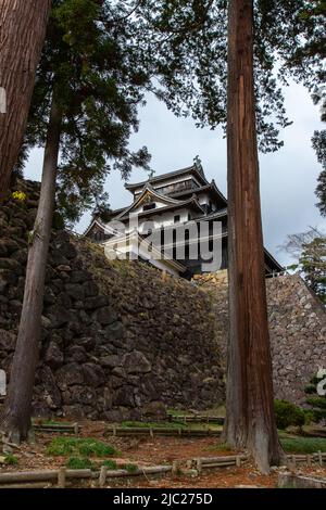 Matsue, Shimane, GIAPPONE - Dic 1 2021 : colpo ad angolo basso del castello di Matsue. Fu costruita dal 1607 al 1611 dal giapponese Daimyo Horio Yoshiharu Foto Stock