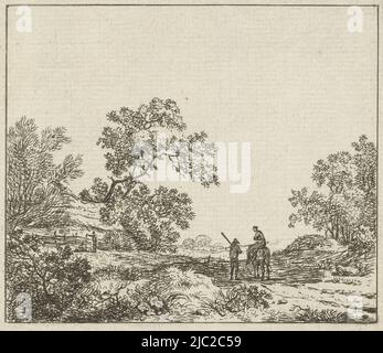 Paesaggio con uomo a piedi e donna a cavallo sei paesaggi (titolo della serie), tipografia: Hermanus Fock, Amsterdam, 1781 - 1822, carta, incisione, a 104 mm x l 120 mm Foto Stock