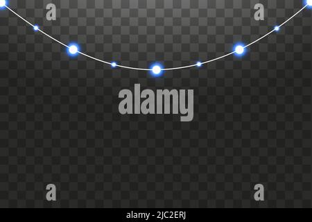 Set di ghirlande di blu, decorazioni di festa. Incandescente le luci di Natale isolato su sfondo trasparente. Luci blu Illustrazione Vettoriale