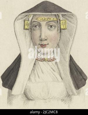 Busto di una ragazza in costume tradizionale A Demoiselle Nord Hollandaise Cioff, tipografo: Willem van Senus, (menzionato in oggetto), redentore intermediario: Hendrik Greeven, (menzionato in oggetto), Paesi Bassi, 1824, carta, incisione, h 131 mm x l 86 mm Foto Stock