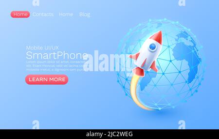 Pagina di destinazione creativa idea, banner spazio razzo. Illustrazione vettoriale Illustrazione Vettoriale