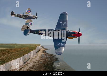 Spitfire Mk V e Messerschmitt Bf109 G Foto Stock