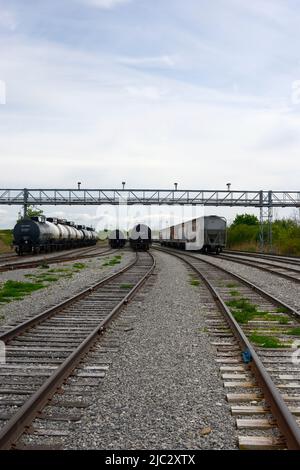 Autocisterne ferroviarie Procor. Trasporto ferroviario automobili catturati nel sud-ovest Ontario Canada. Foto Stock