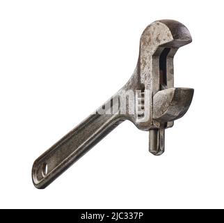 Vecchia chiave regolabile in ferro, ritagliata, impilata Foto Stock