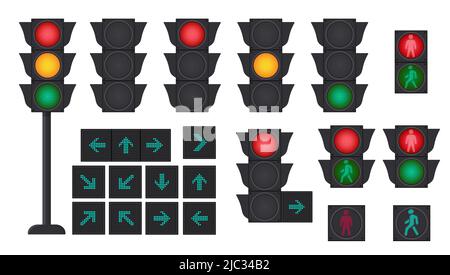 Concetto di traffico con semafori e segnaletica stradale. Illustrazione vettoriale EPS 10 Illustrazione Vettoriale