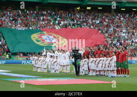 Lisboa, Portogallo, Portogallo. 09th giugno 2022. La squadra portoghese durante la partita di calcio della UEFA Nation League tra Portogallo e Repubblica Ceca all'Estadio Jose Alvalade di Lisbona il 9 giugno 2022. Valter Gouveia Credit: SPP Sport Press Photo. /Alamy Live News Foto Stock