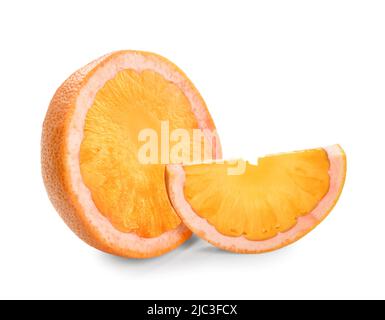 Tagliare il pompelmo con l'ananas su sfondo bianco. Concetto di manipolazione fotografica e OGM Foto Stock