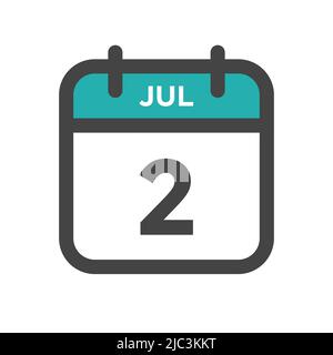 Luglio 2 giorno del calendario o data del calendario per la scadenza e l'appuntamento Illustrazione Vettoriale