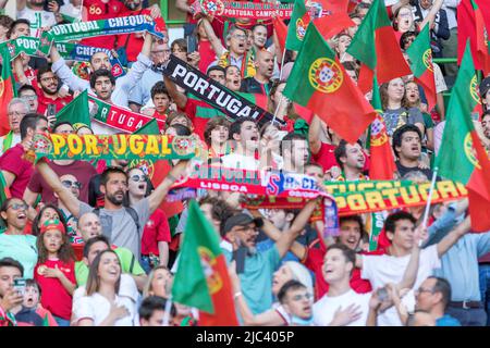 Giugno 09, 2022. Lisbona, Portogallo. Tifosi portoghesi durante il torneo finale della Lega delle Nazioni UEFA tra Portogallo e Czechia credito: Alexandre de Sousa/Alamy Live News Foto Stock