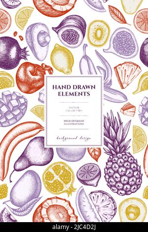 Frutta modello carta design. Banane, pere, kiwi, ecc. sfilati a mano Illustrazione Vettoriale