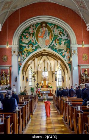 Chiesa di San Martino, la chiesa parrocchiale cattolica di Stiefenhofen, Allgäu, Baviera, Germania, Europa Foto Stock