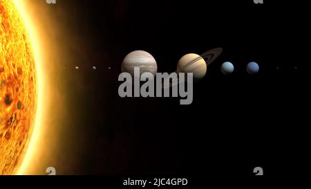 Il sistema solare. Pianeti del sistema solare in ordine di distanza dal rendering Sole 3D. Elementi di questa immagine forniti dalla NASA Foto Stock