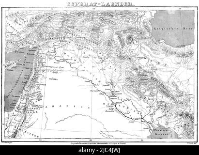 Paesi Eufrate, mappa, cartografia, Vicino Oriente, Mediterraneo, Mar Caspio, Mesopotamia, Tigri, Palmyra, Arabia, Babilonia, Damasco Foto Stock