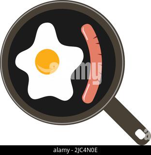 Colazione uova fritte con salsiccia alla griglia. Illustrazione vettoriale isolata su sfondo bianco Illustrazione Vettoriale