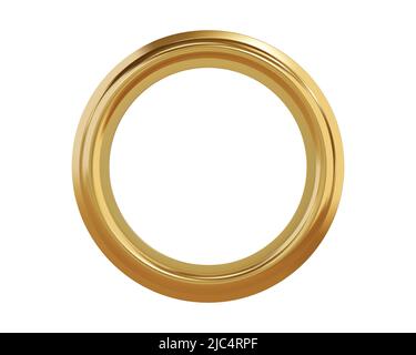 Anello passacavo in metallo dorato per carta, cartoncino, etichetta, adesivo o gancio isolato su sfondo bianco. Banner in acciaio o cerchio cromato realistico occhiale mockup. V Illustrazione Vettoriale