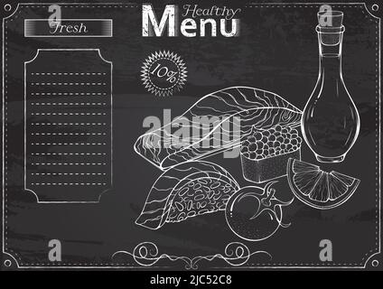 Natura morta con gesso di salmone e sushi menu Illustrazione Vettoriale