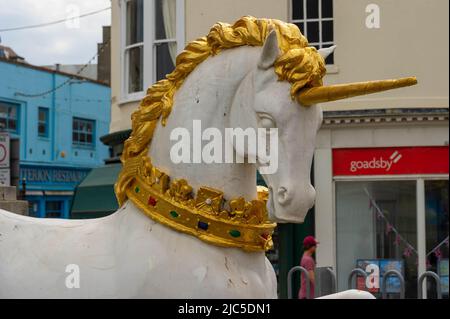 Weymouth Unicorn, con la statua del Re Giorgio 3rd Foto Stock