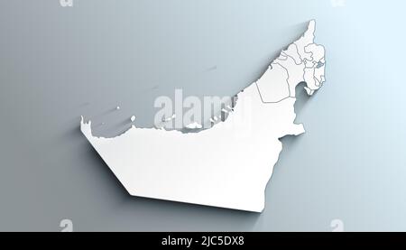 Mappa geografica politica del Paese degli Emirati Arabi Uniti con Emirates with Shadows Foto Stock