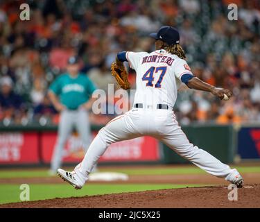 Il lanciatore Rafael Montero di Houston Astros (47) si trova in cima all'ottava inning della partita MLB tra gli Houston Astros e il Seattle ma Foto Stock